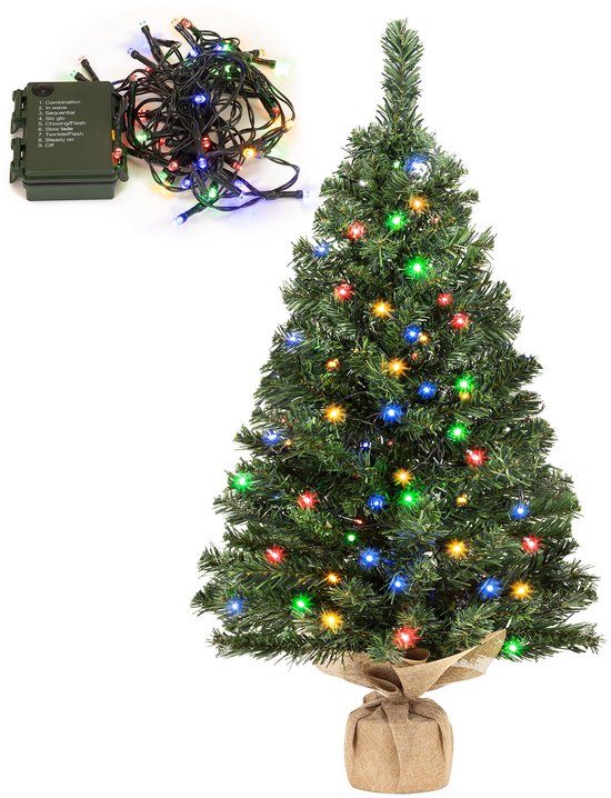 Springos Kunstkerstboom Op Stam | Met Verlichting | 90 cm | Groen | Multicolor