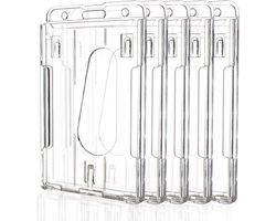 ID-kaarthouders van hard plastic - verpakking van 5 - Verticaal ontwerp - Zeer sterk, transparant PC-materiaal - Ruimte voor 2 kaarten per verpakking - Geschikt voor visitekaartjes/werk-ID's/creditcards/toegangskaarten, enz.