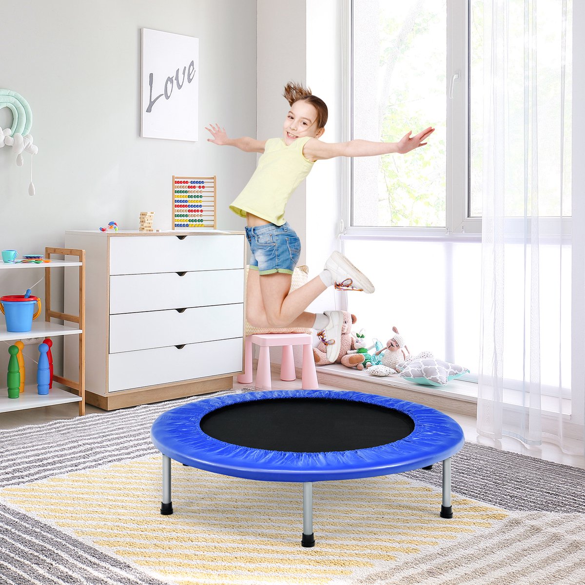 COSTWAY φ Mini-trampoline, 97 cm, opvouwbare trampoline, kindertrampoline tot 150 kg belastbaar, tuintrampoline, indoor- en outdoortrampoline voor kinderen en volwassenen — afbeelding 2
