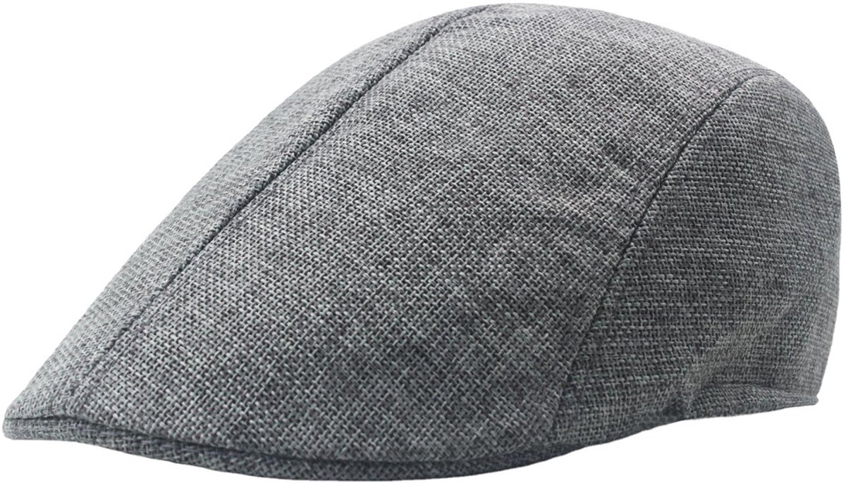 Heren baret van linnen, platte rand, comfortabele hoed, one size fits all, ademende hoed, grijs.