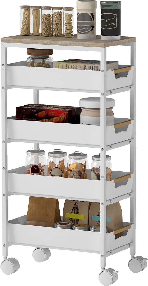 HOMCOM Keukenwagen Metaal, Kunststof 39,5L x 24B x 82H cm Wit