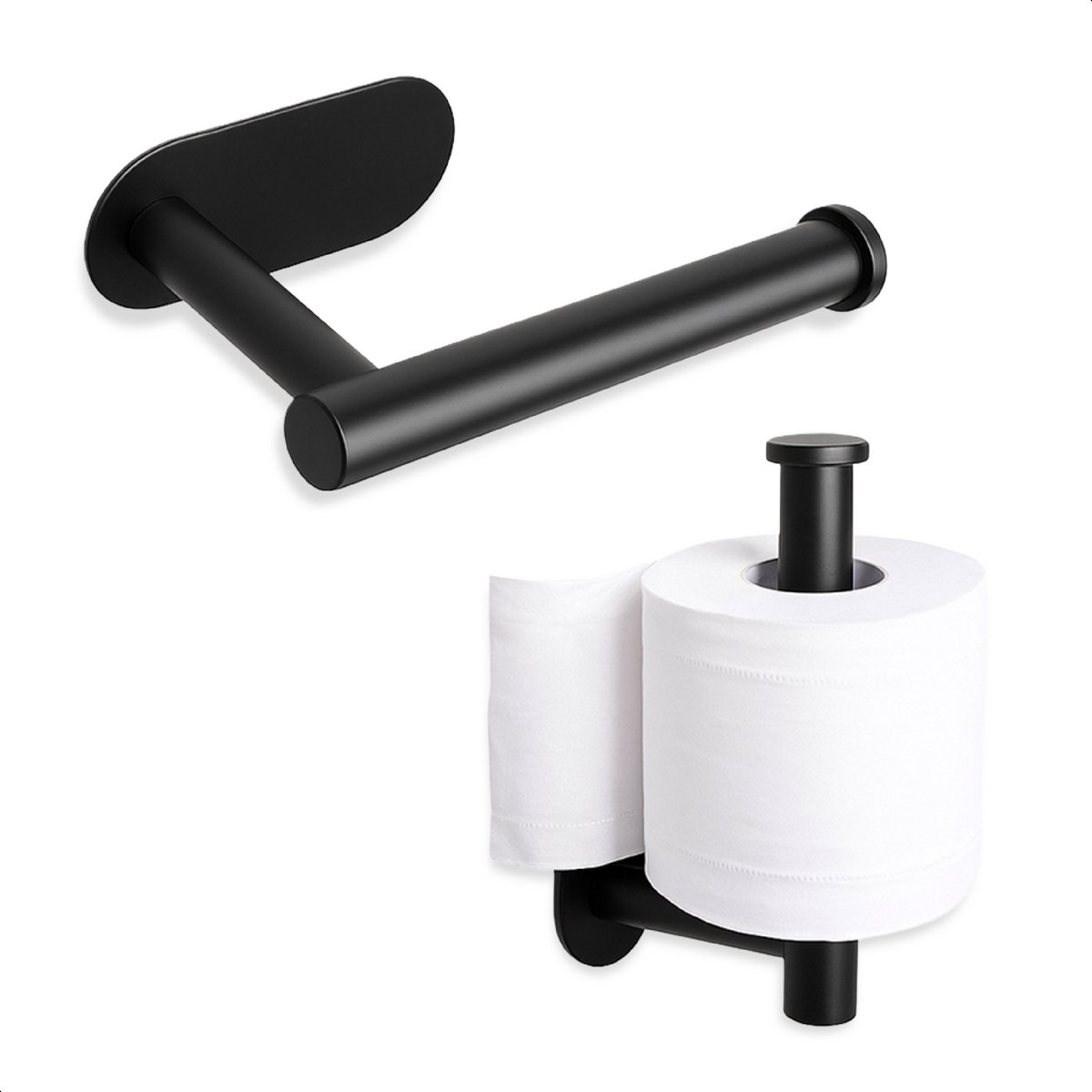 WC Rolhouder - Hangend - Zonder boren - Toiletrolhouder - Reserverolhouder - Zwart - Luft- Toiletpapier - Rollen - Wc papier houder - RVS