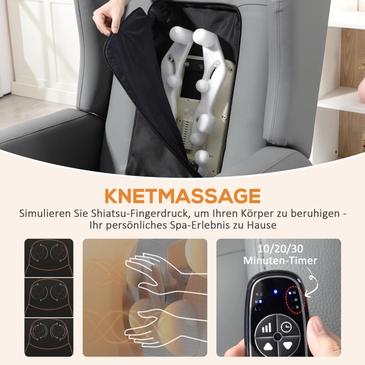 Elektrische Massagestoel - Power Massagefauteuil - 135 Graden Kantelbaar - met Afstandsbediening - 3D Kneden Massage - Relaxfauteuil - TV stoel - Kunstleer - Lig en trilfunctie - Grijs thumbnail 3