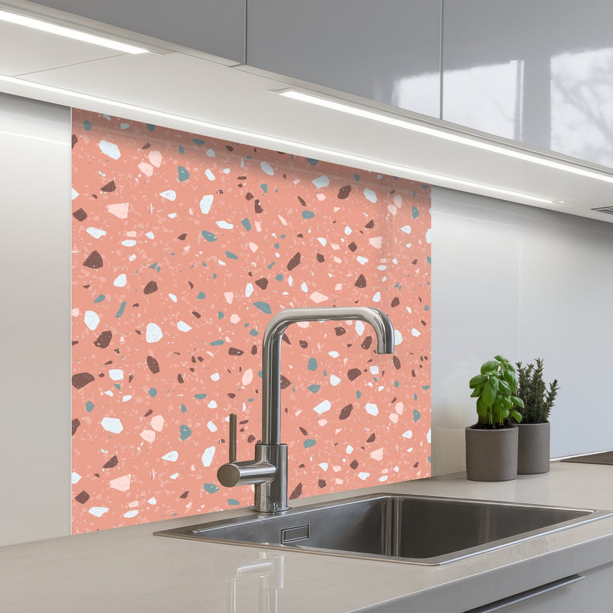 Keuken achterwand 80x80 cm - Spatscherm zelfklevend Terrazzo - Patroon - Kleurrijk - Roze - Blauw - Muurbeschermer - Spatwand fornuis