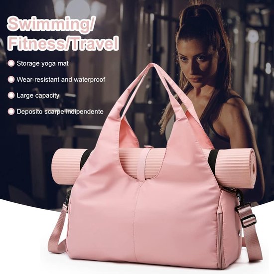 Yogatas - Yogamat tas - Tas voor yogamat - Yogabag - Sporttas met rits - sport en fitnesstas - Dames - Handbagagetas - slijtvaste reistas met grote capaciteit en apart schoenenvak - Voor Pilates Gym Workout Strandreizen - Paars — afbeelding 5