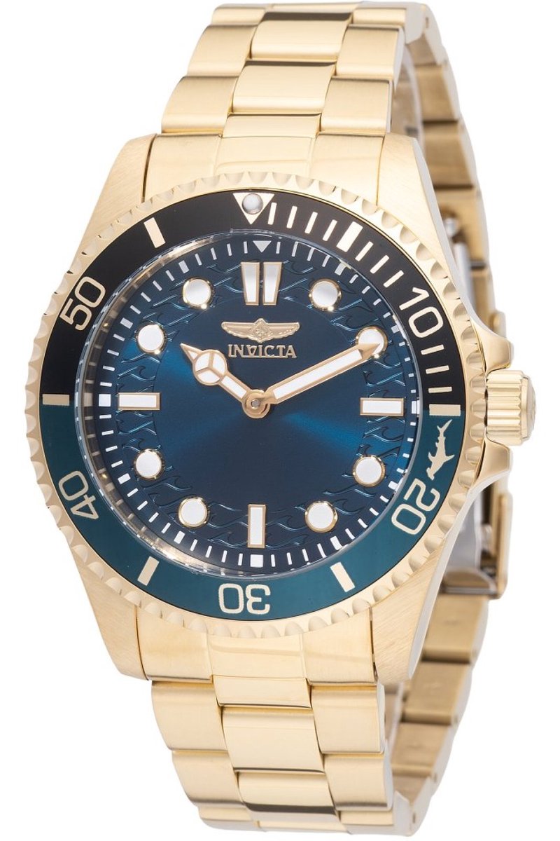 Invicta Pro Diver 49707 Heren Horloge - Waterdicht - Analoog - Quartz Uurwerk - Roestvrij Staal met blauwe Wijzerplaat - 43mm