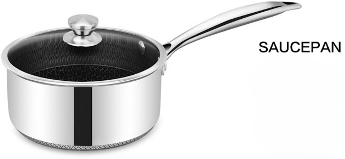 Saucepan-Steelpan-Ø 20cm-Honingraad-Alle warmtebronnen-3 Laags-Met Deksel-Inductie