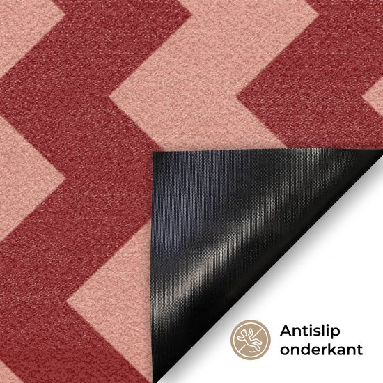 Tapis de porte 90 x 60 cm - Motif zigzag - Rayures - Rouge - Tapis d'intérieur - Tapis de nettoyage - Paillassons imprimé - Tapis d'entrée
