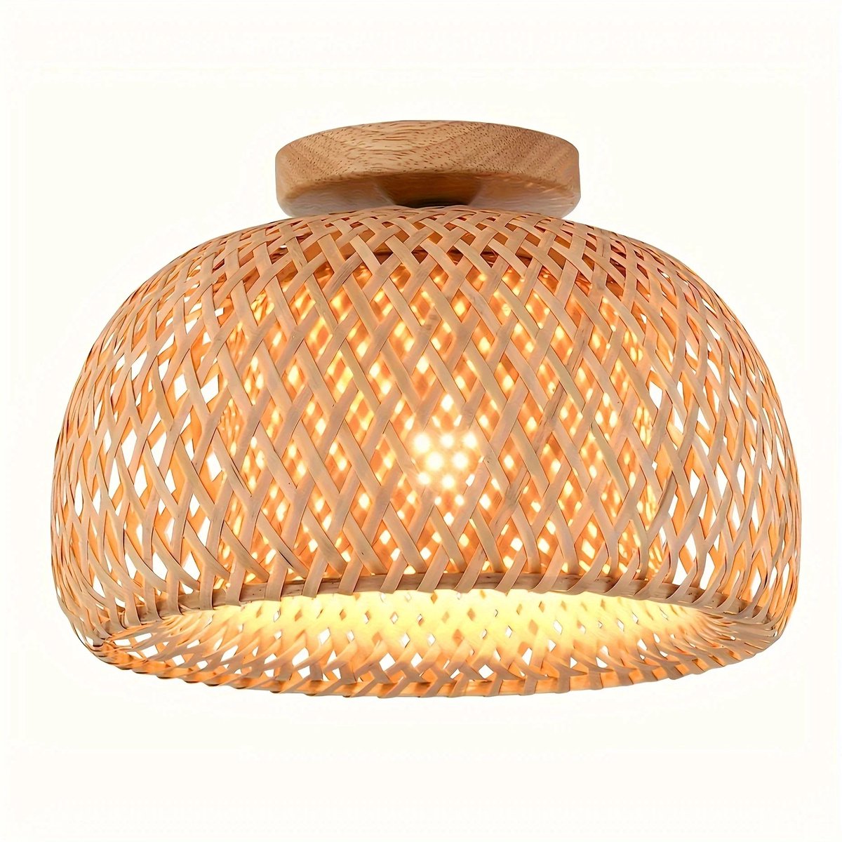 Bamboe Plafondlamp – Handgemaakt – Ø38 cm – Natuurlijke Rotan Look – E27 Fitting – Geschikt voor Woonkamer, Slaapkamer & Keuken – Zonder Lamp