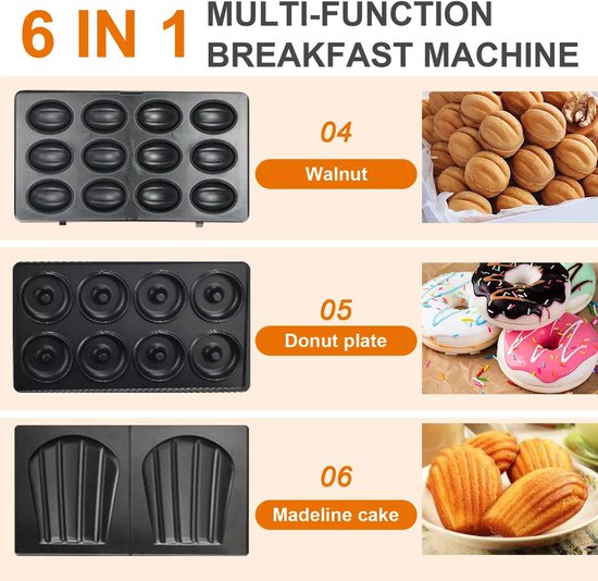 ACEP 6 in 1 Wafelijzer - Wafelijzers - Wafelijzer met verwisselbare platen - Tosti-ijzers - grill - Donut maker - Donut — afbeelding 3
