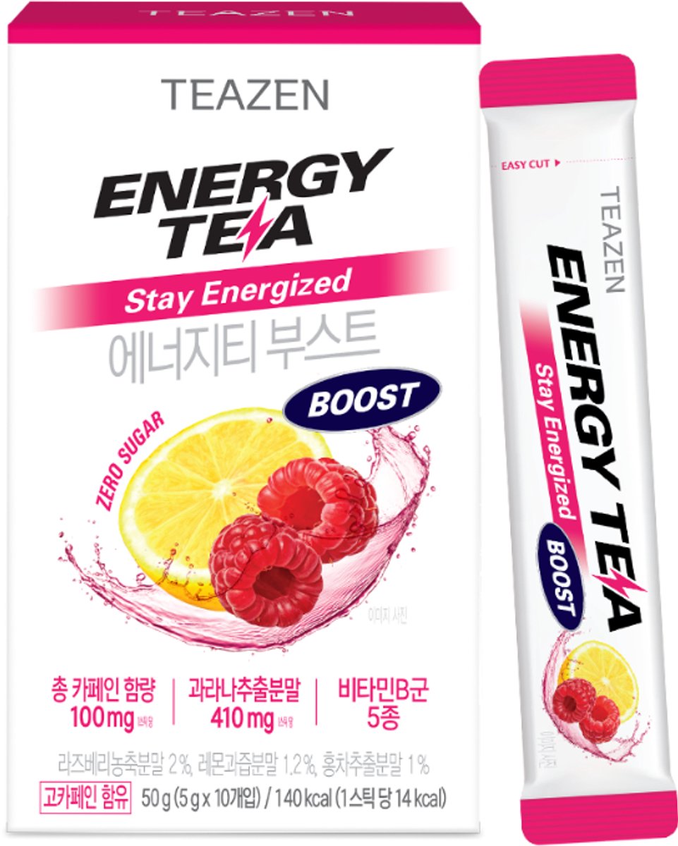 TEAZEN Energy Tea Triple Boost – Natuurlijke Energiedrank met Framboos en Citroen (10 sticks)