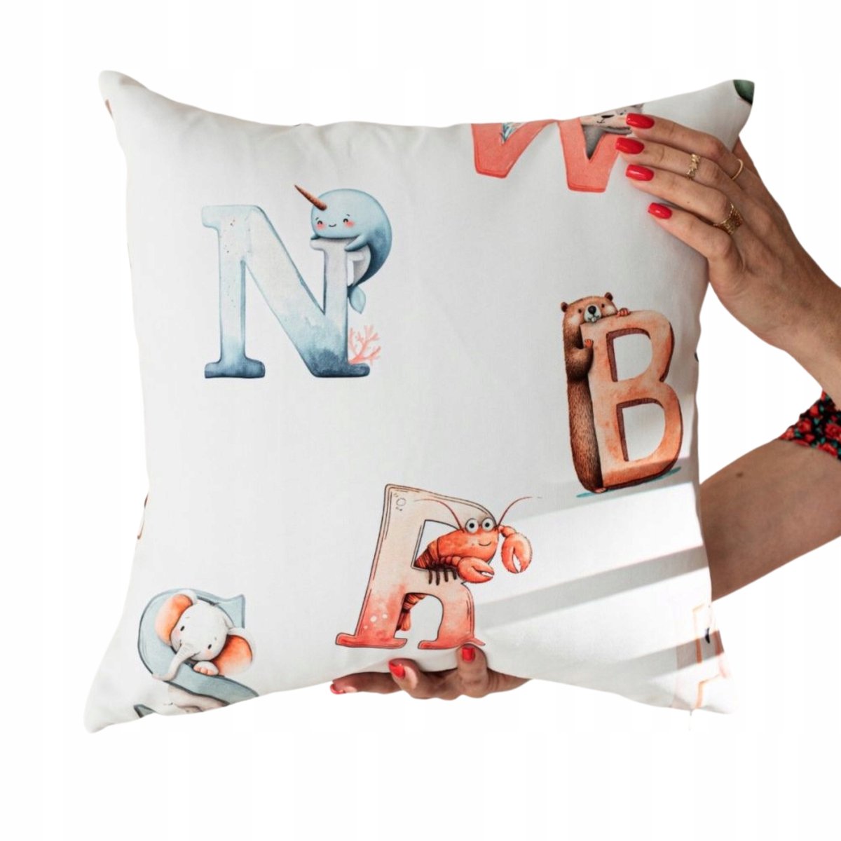 Kleurrijke Kinderkussenhoes 40x40cm - Alfabet met Dieren, Velours