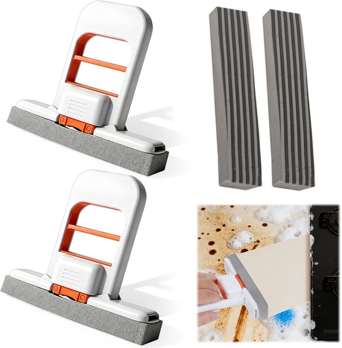 Mini Schoonmaakdoekjes Set 2 Stuks - Opvouwbare Bureau en Keuken Sponsjes - Compacte Reinigingsset voor Ramen en Oppervlakken - met 2 dweilkop