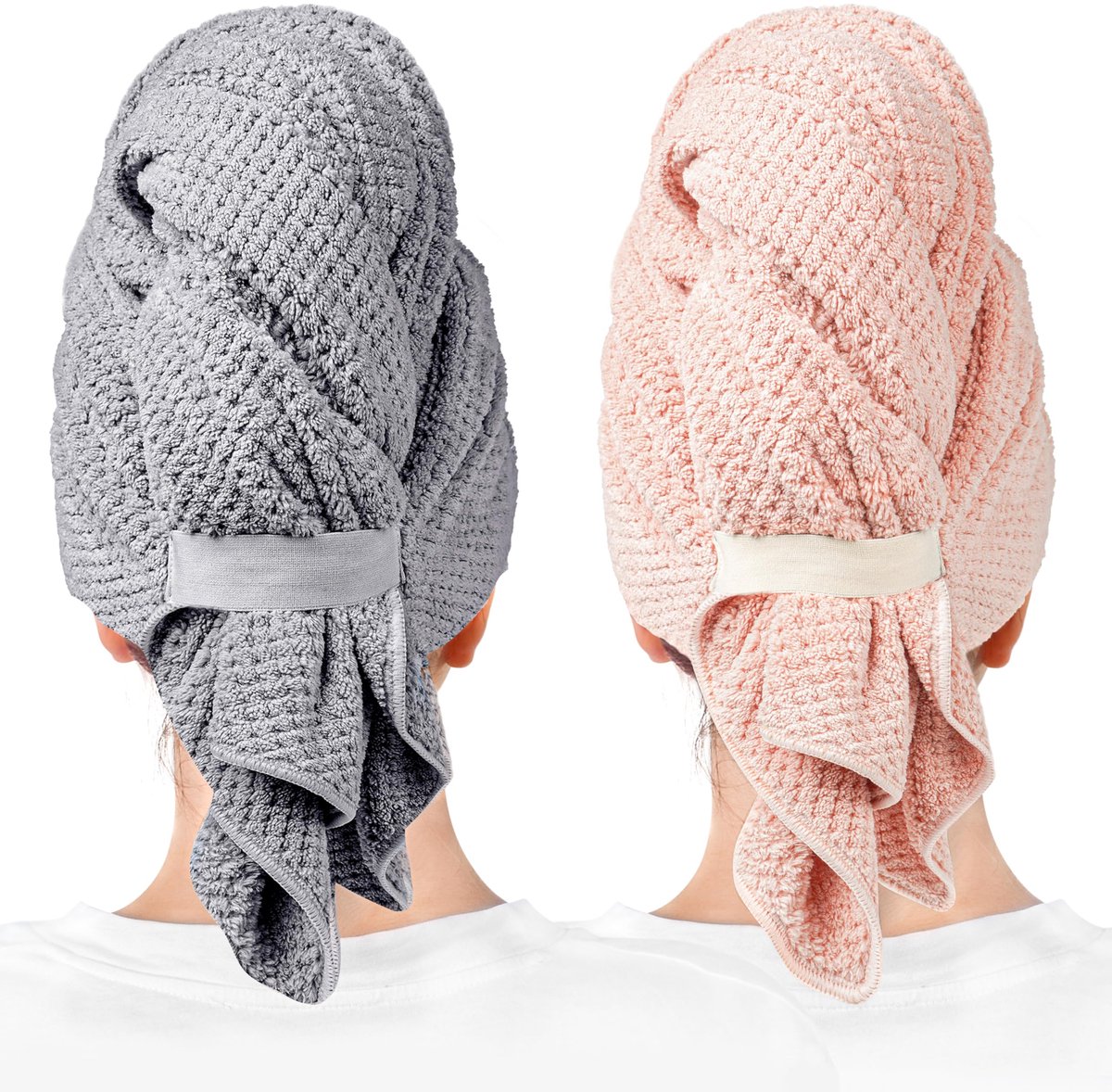 longziming -Microvezel Haarhanddoek Set van 2 – Sneldrogend, Superabsorberend en Zacht – Geschikt voor Alle Haartypes, met Elastische Band