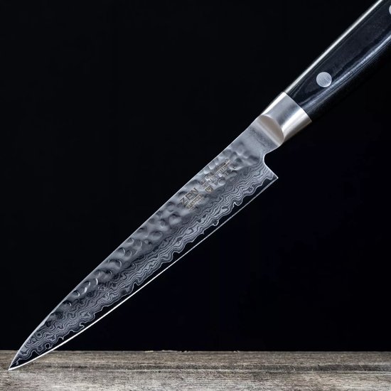 Yaxell Japonais - Série Zen - Couteau à Découper - Acier VG-10 - 61 HRC - Lame 15 cm - Acier Damas 37 Couches - Manche Toile-Micarta