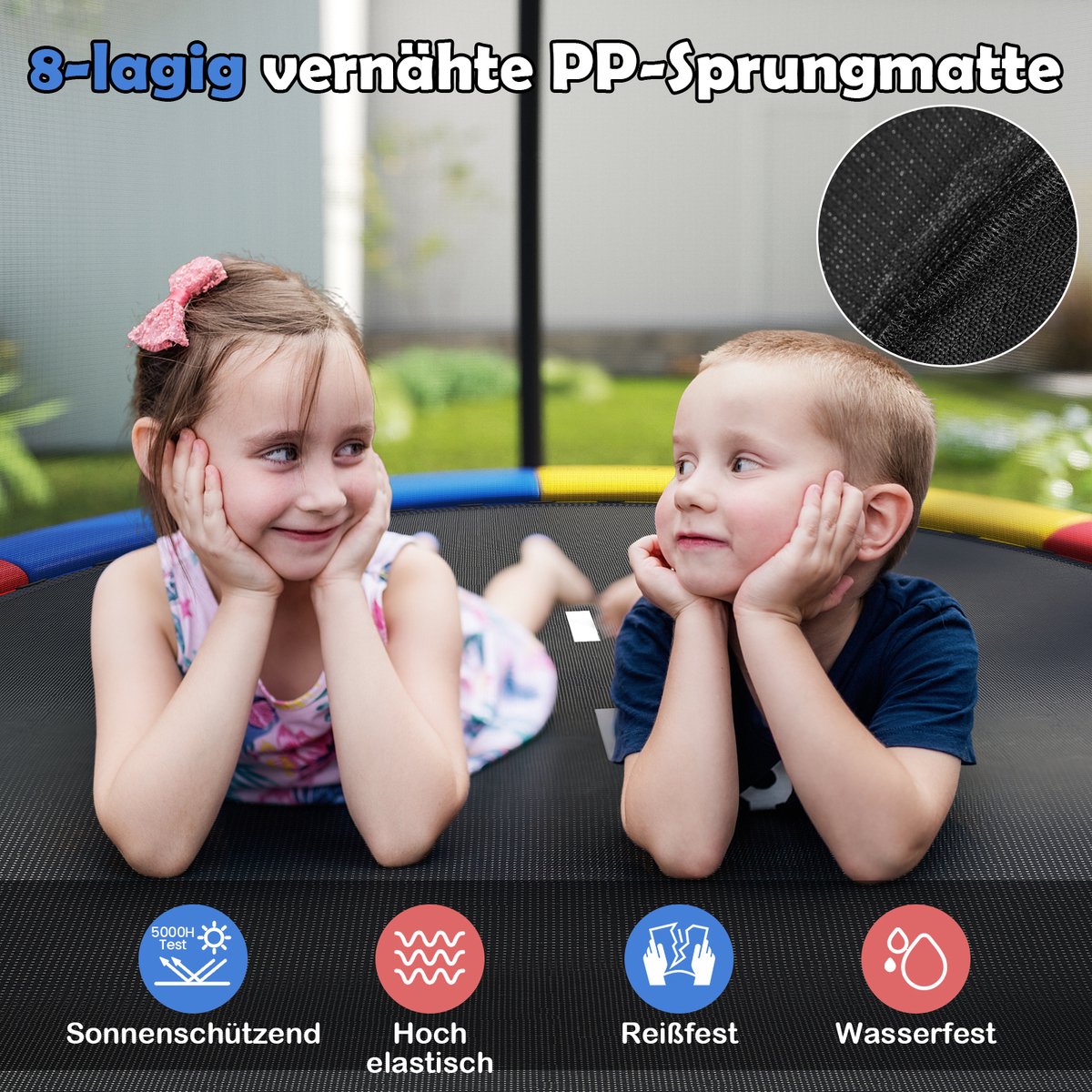 COSTWAY Ø 244 cm trampoline met ladder, tuintrampoline rond met veiligheidsnet, randafdekking en metalen frame, kindertrampoline, complete set voor kinderen en volwassenen — afbeelding 8