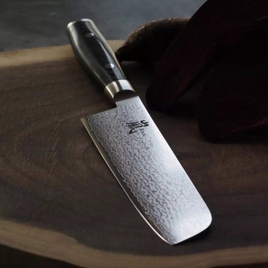 Yaxell Japonais - Série Ran - Couteau de Chef Nakiri - Acier VG10 - 61 HRC - Lame 16,5 cm - 69 Couches d'Acier Damassé - Toile-Micarta Heft