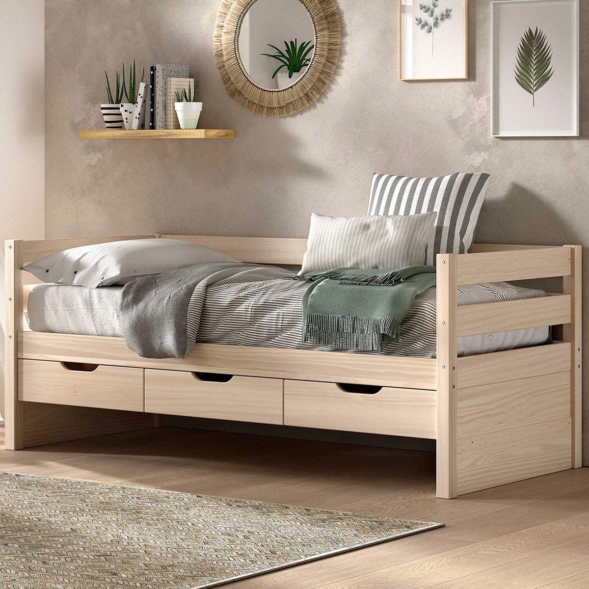 Vipack Kajuitbed Maggie - Met 3 Opberglades - 90 X 200 - Massief Dennenhout - Milky Pine - Vipack - Kajuitbed - Beige - Hout Eenpersoons Kajuitbed
