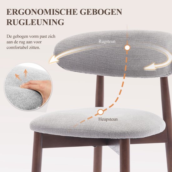 COLAMY Chaises de salle à manger en bois, lot de 2, chaises de cuisine modernes revêtues de tissu, style campagnard avec repose-pieds, gris clair