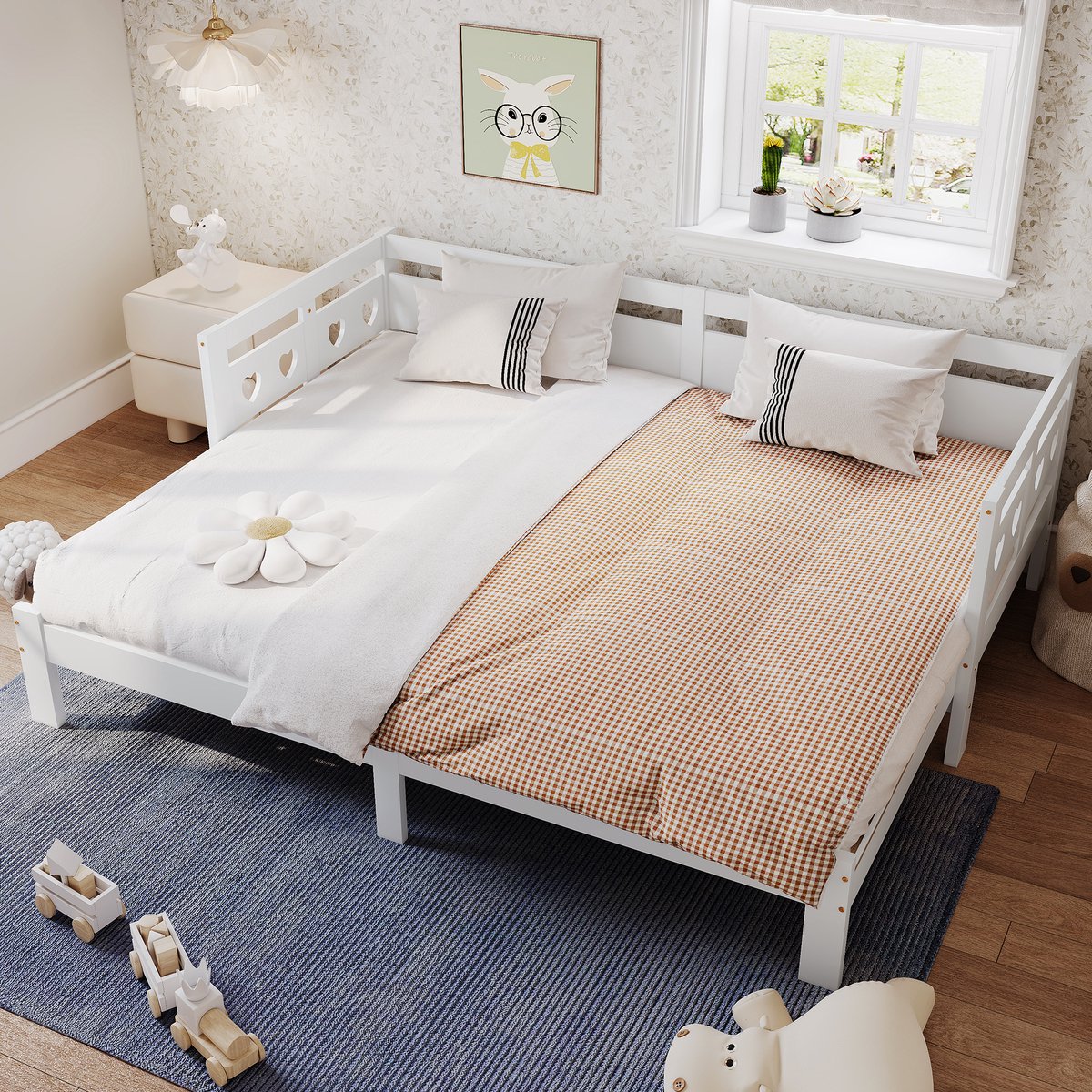 STILVORA Slaapbank 98-187x206 cm - Eenpersoonsbed Met Opbergruimte - Gestoffeerd Slaapbank Voor Slaapkamer En Woonkamer - Massief Hout - Wit