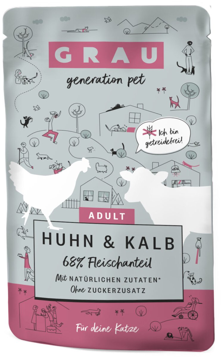 GRAU Grau Graanvrij Kip & Kalf Pouch - 16 x 125 g