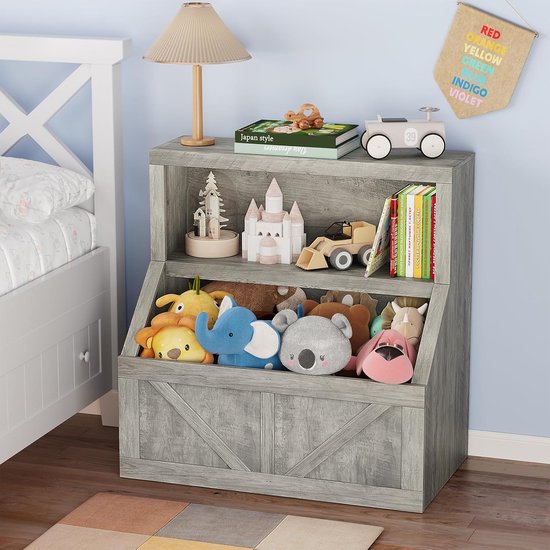 Bibliothèque enfant - 80 × 42 × 81 cm - Bibliothèque pour chambre d'enfant - Bibliothèque pour enfants - Bibliothèque - Grijs- Bibliothèque sur pied