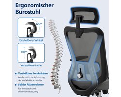 Bureaustoel Novihome ErgoPlus – Ergonomische Zwarte Bureaustoel met Verstelbare Hoofdsteun, Armleuningen, Lendensteun, Kantelfunctie 90–130° en In Hoogte Verstelbaar – Modern Design voor Thuiswerk en Kantoor