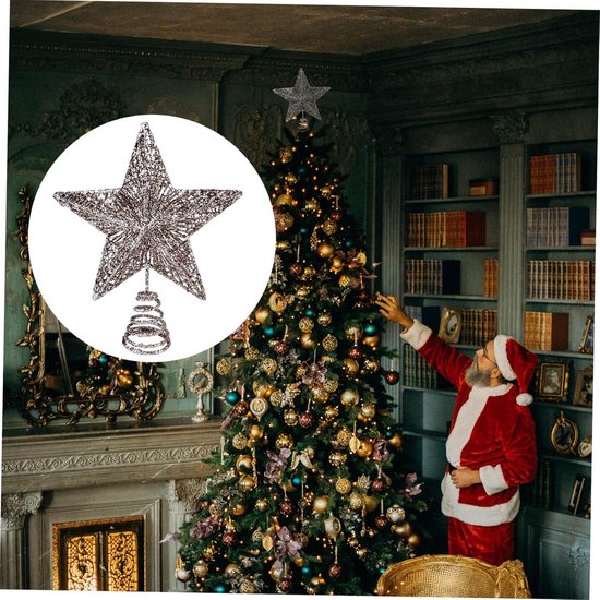 RECUTMS Kerstboom ster topper met verlichting, kerst glinsterende boomtop LED-lamp ornament twinkelende verlichting voor winter feest thuis slaapkamer tuin patio indoor outdoor decoraties (zilver