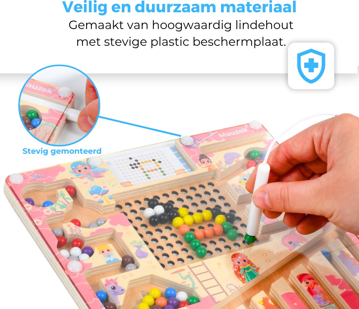 Mauzek® Magnetisch Doolhof Fantasie – Montessori speelgoed – Houten speelgoed – Magneet spel – Sensorisch speelgoed – Reisspeelgoed – Peuter speelgoed – Kinderspeelgoed – Voor onderweg – Educatief spel – Meisjes – 3 jaar – 4 jaar – 5 jaar – 6 jaar — afbeelding 3