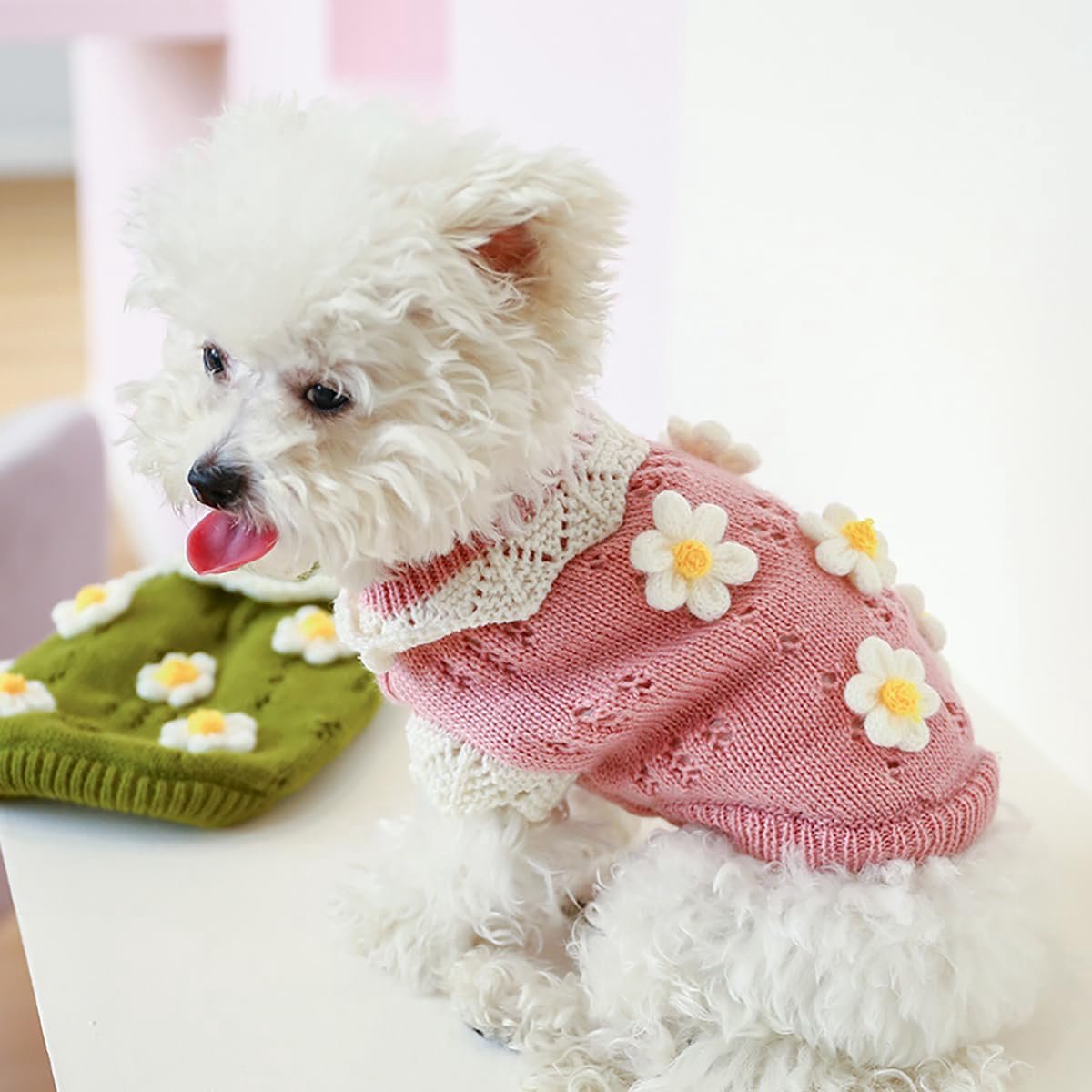 Hondenjas - Hondentrui - Pet Dog Sweater - Hondentrui voor Kleine Honden - Meisjes Schattige Bloemenpuppy - Gebreide Trui Winterbreiwerk - Kat Lichtgewicht Warme Trui - Verjaardag Vakantie - Feestdecoratie - Kerst - Maat M — cadeau in Cadeau-ideeën - foto 5