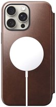 Nomad Modern Leather Folio case - Book cover hoesje voor iPhone 15 Pro Max - Horween leder - Geschikt voor MagSafe en draadloos opladen - Bruin