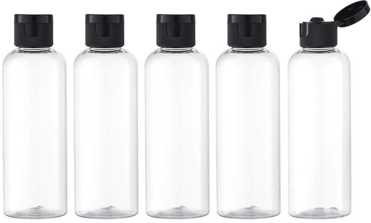 Reis Flesjes Plastic - PET - Transparant Met Zwarte Flip Cap - 5 Stuks - Voor Reizen En Dagelijks Gebruik