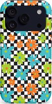 Casetastic hoesje geschikt voor Apple iPhone 17 Pro - MagSafe - Dubbellaagse bescherming - Retro Bloem Power - Fashion Case - Zwart Turquoise Grijs Wit