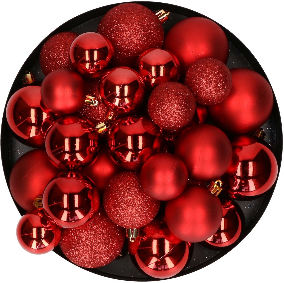 Kerstballen - 30x st - rood - 4, 5, 6 cm - kunststof - mat-glans-glitter
