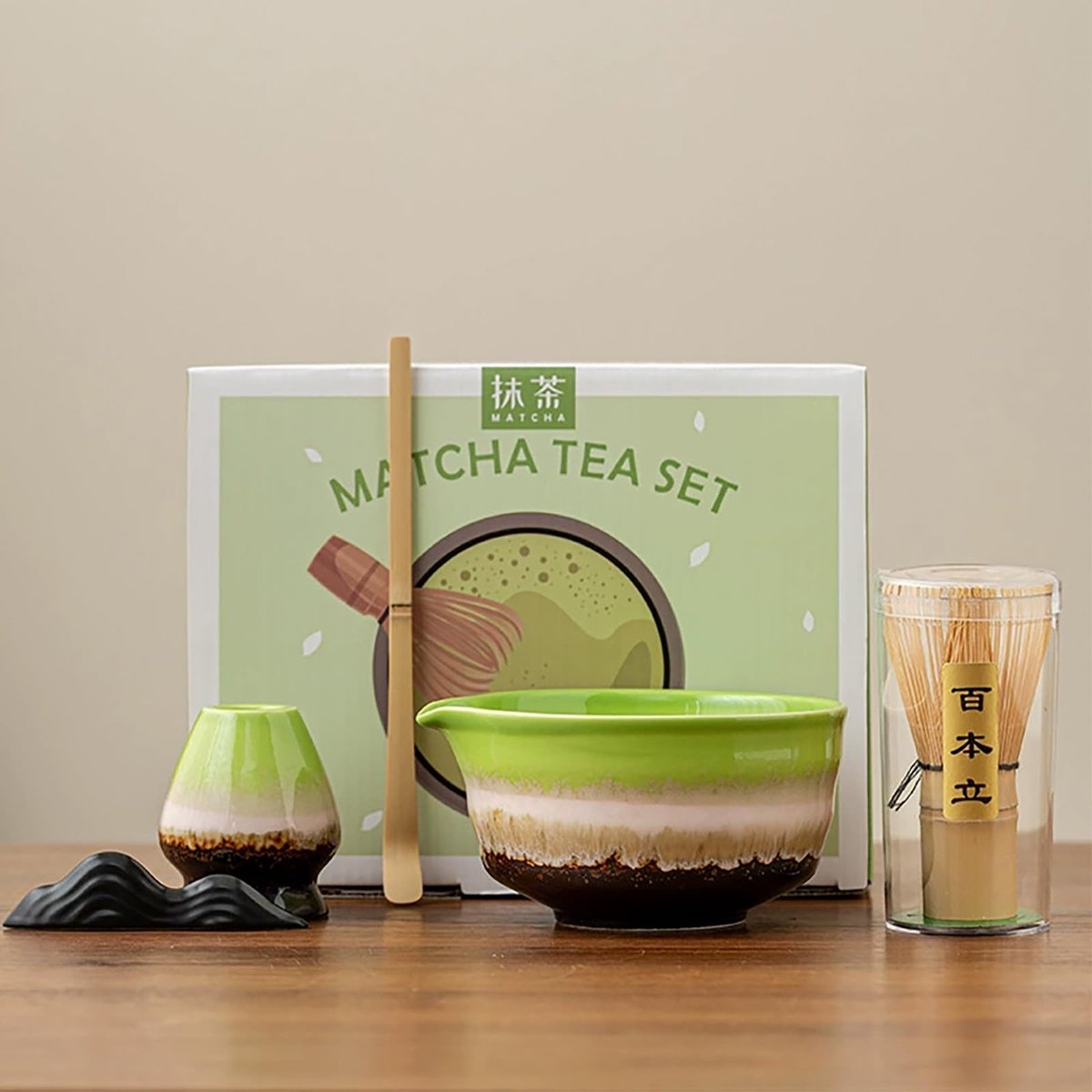 6-Delige Matcha Set met Keramische Kom en Mixerrek - Thee Set Starterkit - Matcha Thee