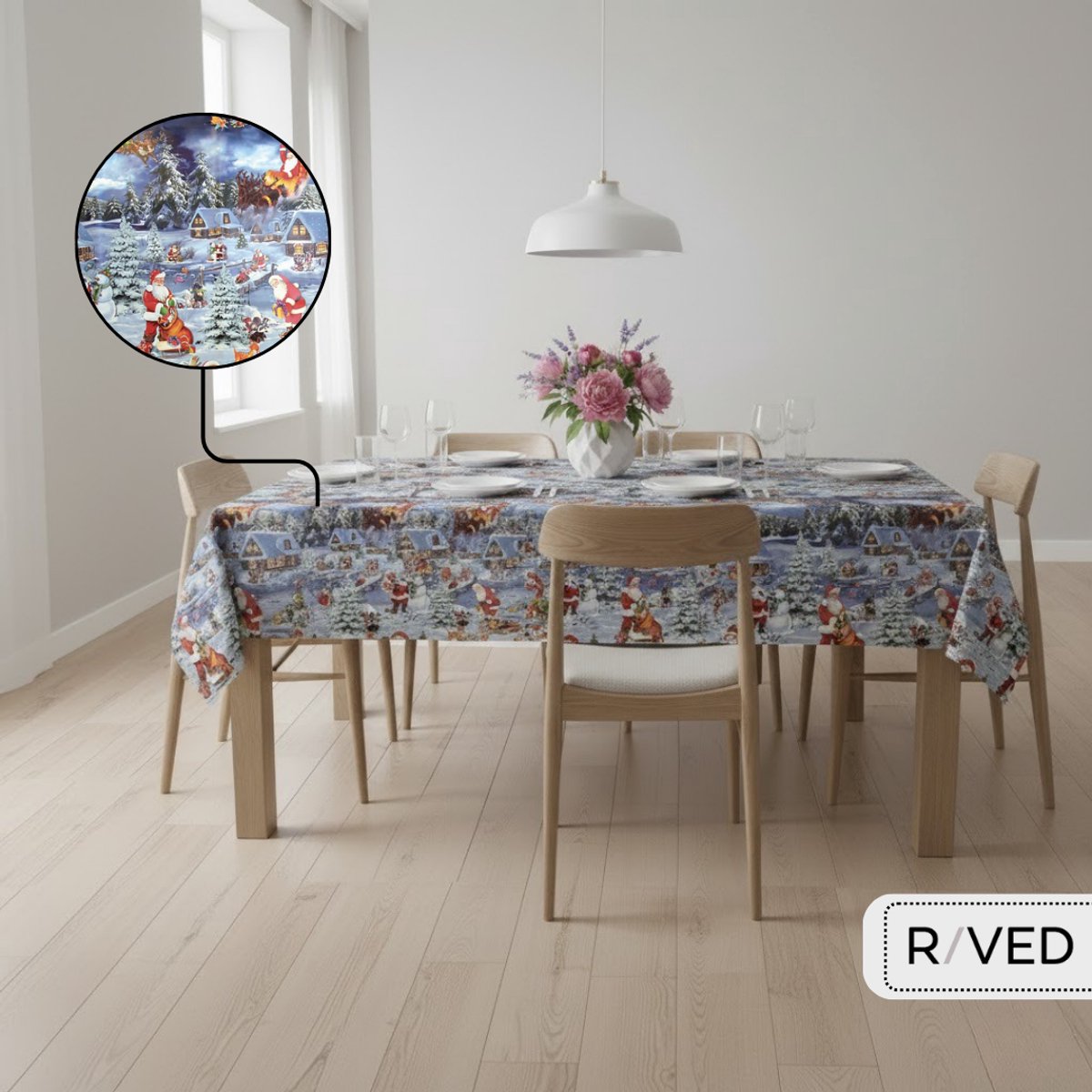 Raved Tafelzeil 140 cm x 350 cm – Kerst Rendieren Blauw – PVC - Afwasbaar