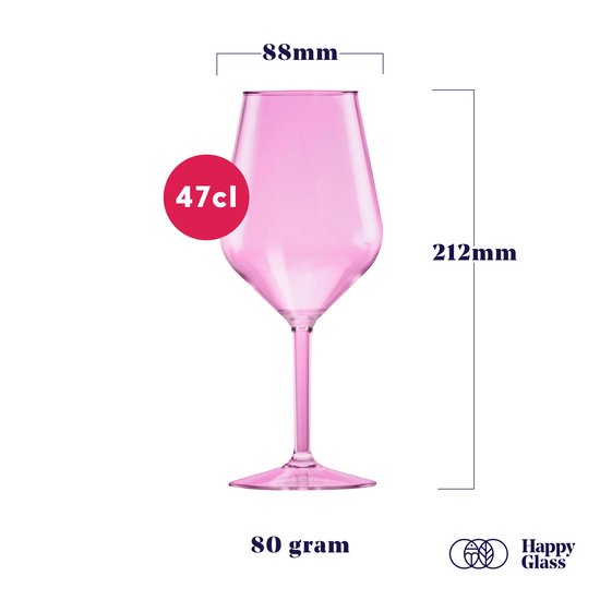 HappyGlass Lady Abigail plastic wijnglazen - Set van 4 kunststof herbruikbare wijnglazen - 47cl - Pretty pink - BPA-vrij Tritan - Limited Edition — afbeelding 5