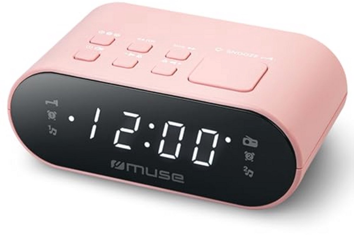 FM Radiowekker met Dubbel Alarm en LED-Display in Roze