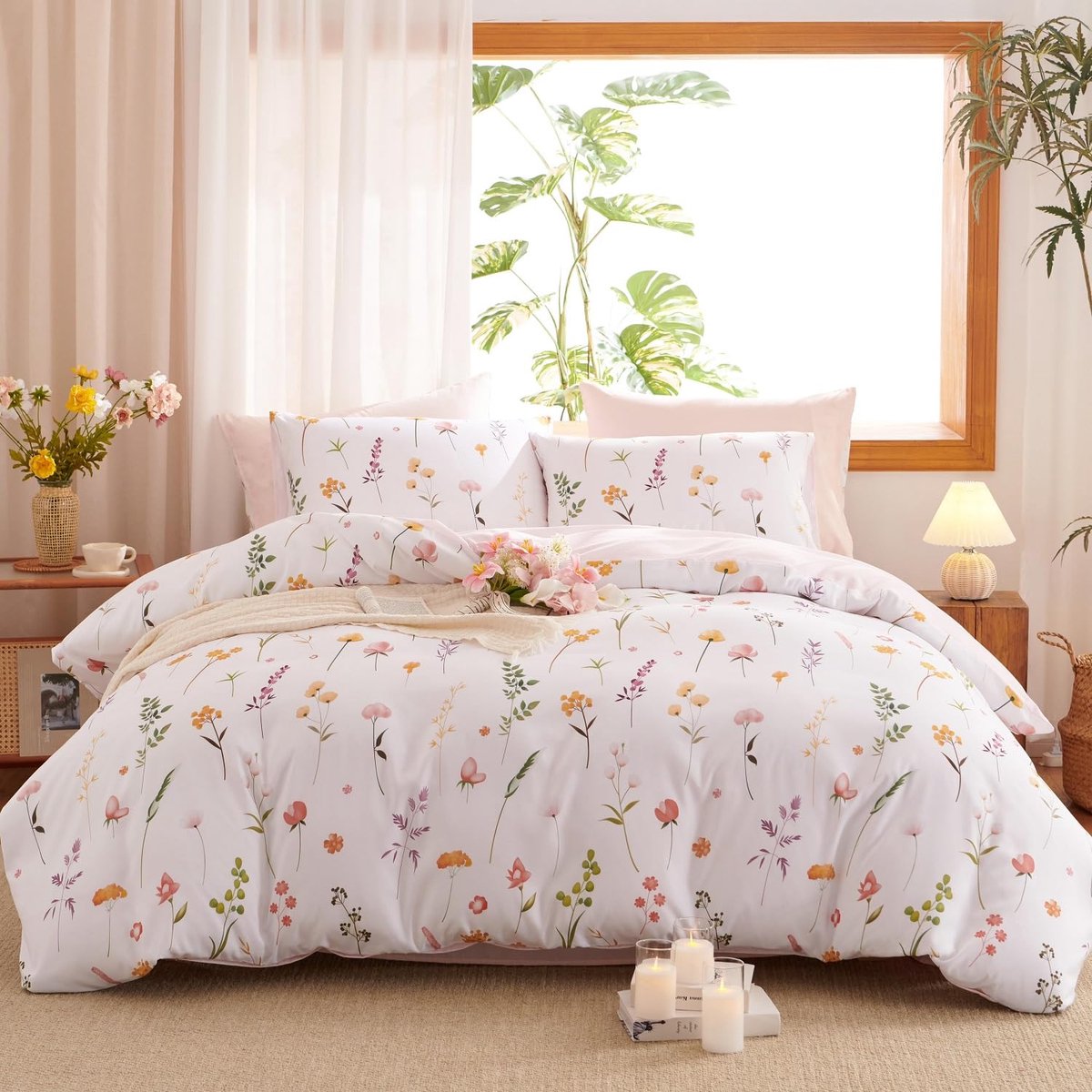 Unyqoos Omkeerbaar beddengoed met bloemenpatroon en ritssluiting voor ultiem comfort Roze Bloemen