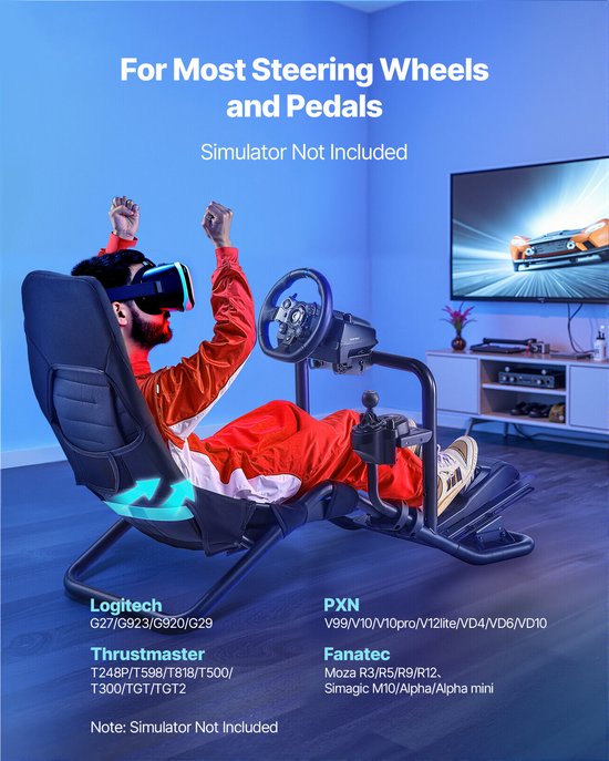 VEVOR Racing Wheel Stand, Robuuste GeïNtegreerde Simulatorcockpitstuurstandaard, Geschikt voor Logitech G25, G27, G29, G920, G923, Thrustmaster T300rs, Tx F458, T500rs, T3pa-Pro (F1/Gt) En Csr Pedalen, Zwart van Vevor — afbeelding 3