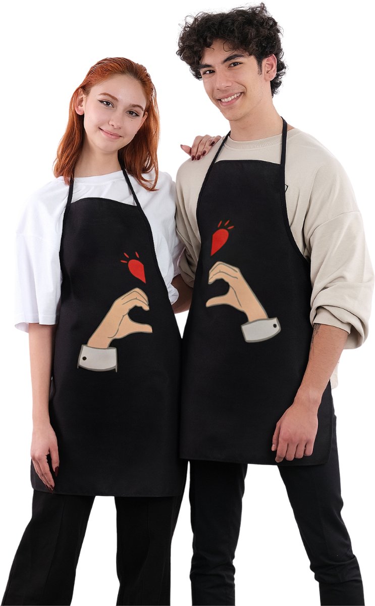 Best Friends Keukenschort Set – Heart Hands - Zwarte - 50x70 cm - Keukenschorten 2 Delige Set - Waterdichte - Keukenschort Dames - Keukenschort Heren
