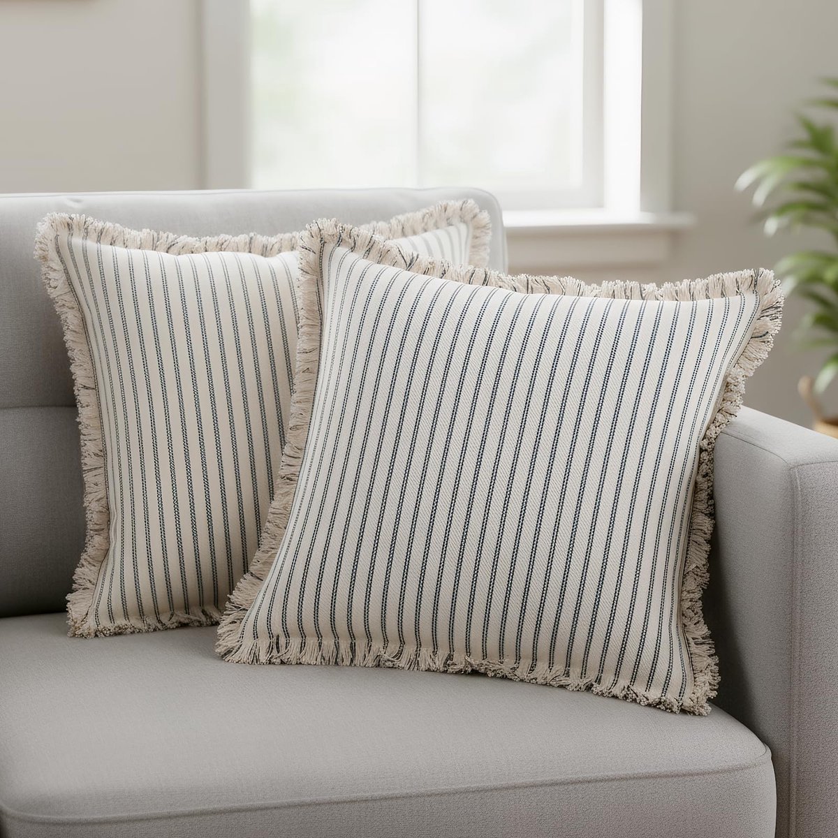 Unyqoos Set van 2 decoratieve kussenhoezen in boho-stijl voor een sfeervol interieur zwart