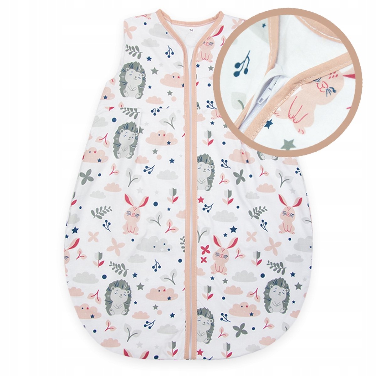 Zomer Baby Slaapzak 0.5 TOG Katoen Maat 56-62 - Roze Egel & Haasjes