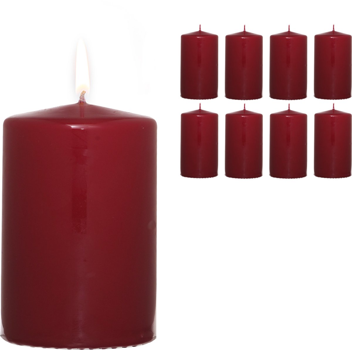 Candelo 8-delige set premium kaarsen Kerst Ambiente stompkaarsen bordeaux – 4,8 cm x 8 cm – kerstkaarsen adventskrans – adventkaars kerstdecoratie