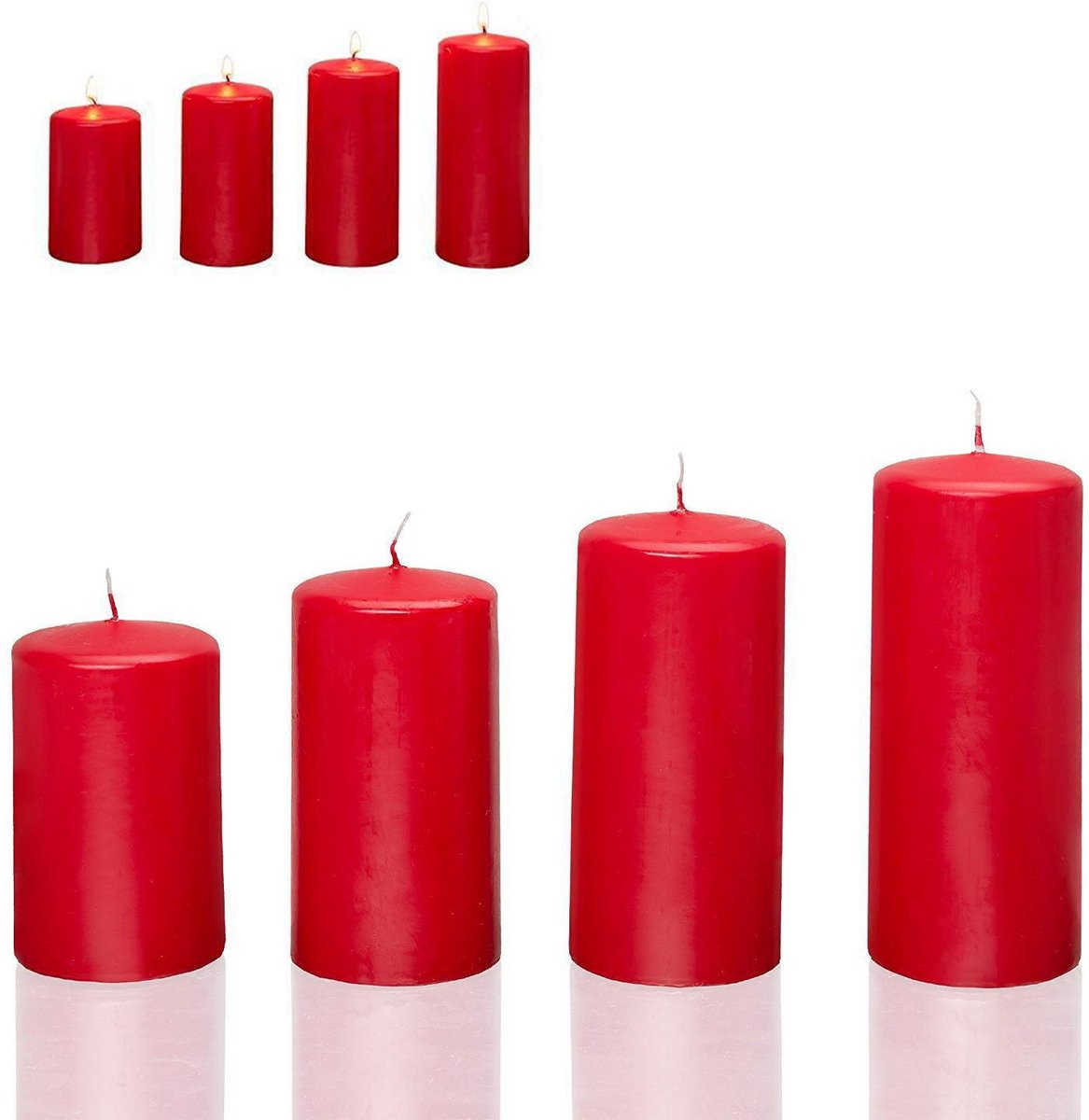 Candelo 4-delige set kaarsen Kerst Ambiente stompkaarsen – rood – 7,5/9/10,5/12 cm – kerstkaarsen adventskrans – adventkaars kerstdecoratie