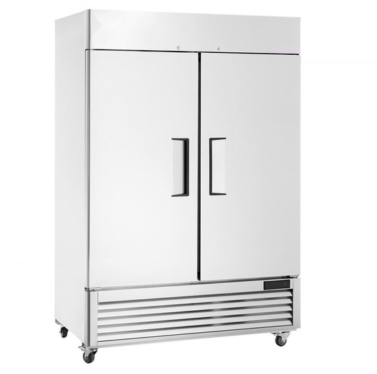 Commerciële Horeca Koelkast - 2-deurs Staand - Capaciteit 1100 L - RVS Behuizing - Automatische Ontdooiing - Met 6 Planken - Temperatuur -2 tot +8 °C - Op Wielen