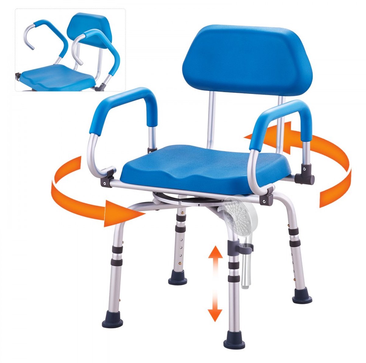 Douchestoel - Badstoel - 360° Draaibaar - Draaibare Armleuningen - Gewatteerde Zitting - Antislip Poten - Voor Ouderen en Mindervaliden - Draagvermogen 136 kg