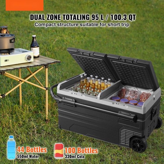 Autokoelkast - Draagbare compressor koelbox/vriezer - Inhoud 95 liter - Tweezone - Temperatuur -20°C tot 20°C - Voeding 12/24V & 100-240V - Met wielen en handvat - Voor kamperen van Merkloos — afbeelding 5