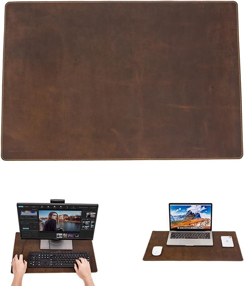 EGoods - Lederen bureaumat voor thuis of kantoor met waterdichte tafelhoes - Grote muismat in 60x40 cm formaat