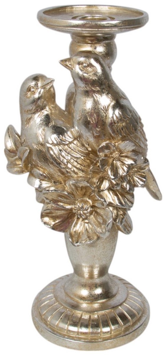 Mars & More Kaarsenhouder 2 vogels met bloem hars zilver 13,6x11x28,7cm
